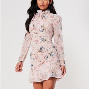 High neck ruched side dress floral